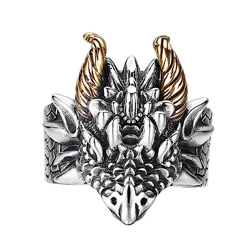 Herren S925 Sterling Silber Gehörnter Tierkopf Personalisierter verstellbarer offener Ring Schmuck von Generic