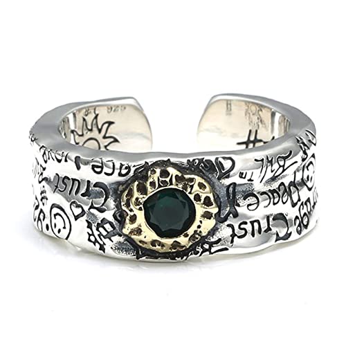 Herren S925 Sterling Silber Graffiti Ring, Vintage Fashion Open Graffiti Ring,Grün,12 von Generic