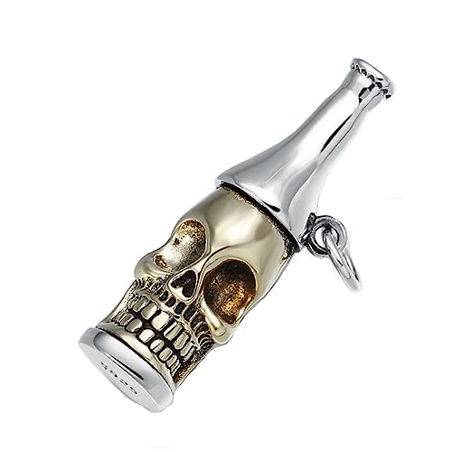 Herren S925 Sterling Silber Hip Hop Punk Totenkopf Bierflasche Anhänger Halskette von Generic