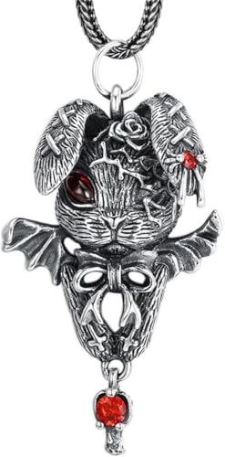 Herren S925 Sterling Silber Hip Hop Punk Zodiac Rabbit Intarsien mit rotem Zirkon Anhänger Halskette von Generic