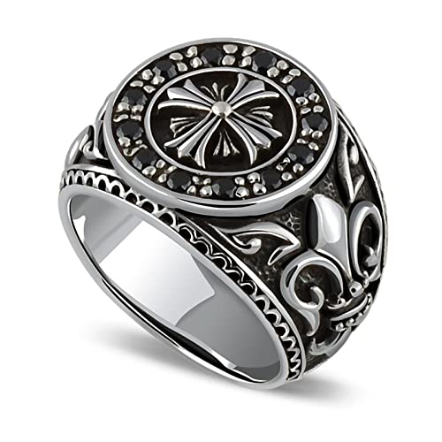 Herren S925 Sterling Silber Kreuz Ring, Gothic Vintage Kreuz Stempel Ring,Silber,8 von Generic