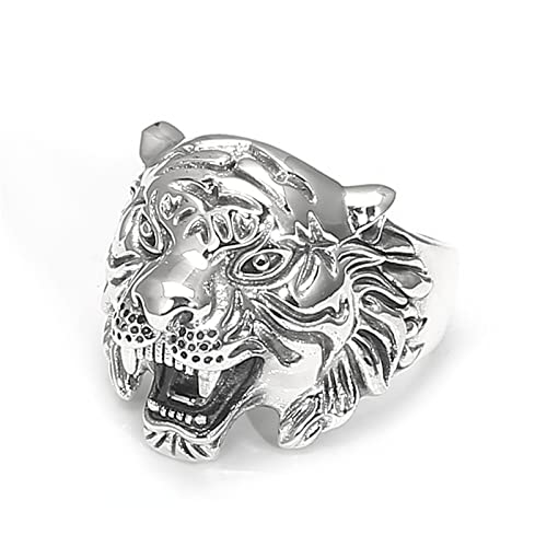 Herren S925 Sterling Silber Tigerkopf Ring, Gothic Vintage offener Tigerkopf Ring,Silber,11 von Generic