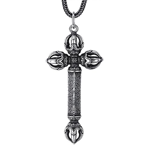 Herren S925 Sterling Silber Vintage Einzigartige Persönlichkeit Buddhistische Vajra Anhänger Halskette von Generic