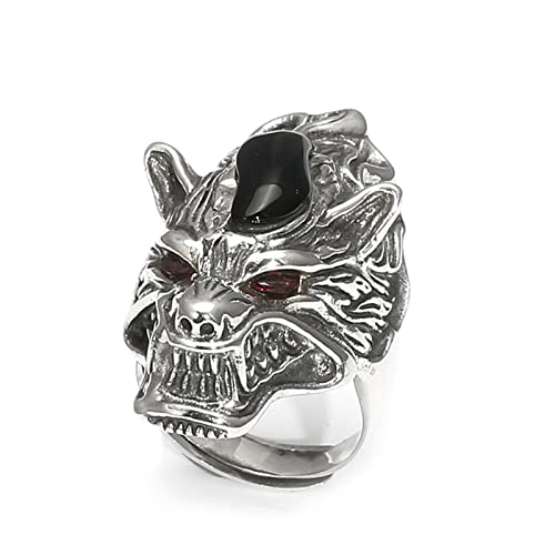 Herren S925 Sterling Silber Wolfskopf Ring, Gothic Vintage offener Wolfskopf Ring,Silber,10 von Generic