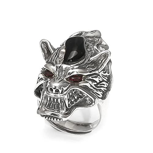 Herren S925 Sterling Silber Wolfskopf Ring, Gothic Vintage offener Wolfskopf Ring,Silber,9 von Generic