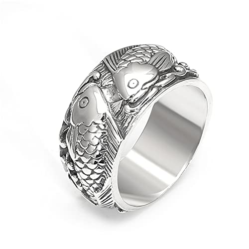 Herren-S925-Sterlingsilber-Koi-Ring, gotischer Vintage-Glücksamulett-Koi-Ring,Silber,10 von Generic