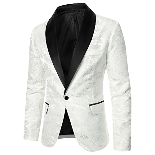 Herren Sakko Leinenstruktur Slim Fit Männer Blazer Modern Freizeit Sakko Leichte Jackett (13 Weiß, S) von Generic