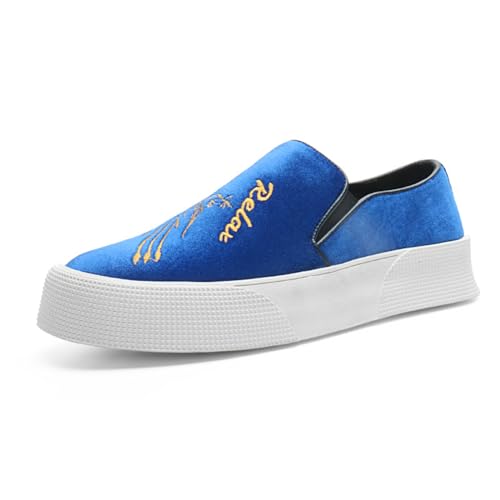 Herren Samt Loafers Slip-On Kleid Schuhe Mode Stil Driving Sneakers Bequem Smoking Schuhe Casual Oxford Schuhe,Blau,38 EU von Generic