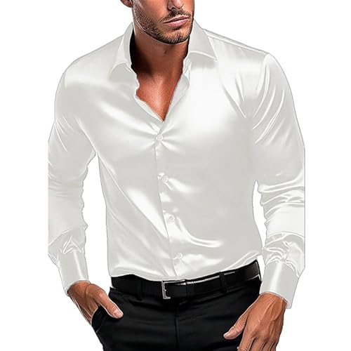 Herren Satin Hemd Langarmshirt Einfarbig GläNzend Knopfleiste Abschlussballhemd Regular Fit Businesshemd Stretch Freizeithemd Slim Fit Hochzeit Party Outfits Stilvoll Modisch HüLsen-Kleid Hemd Herren Satin Hemd Langarmshirt Einfarbig GläNzend Knopfleiste Abschlussballhemd Regular Fit Businesshemd Stretch Freizeithemd Slim Fit Hochzeit Party Outfits Stilvoll Modisch HüLsen-Kleid Hemd von Generic