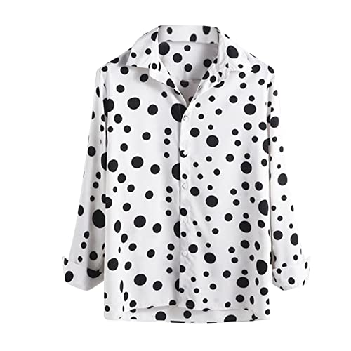 Herren Satin Langarmemd mit Polka-Dot-Print Frühling/Sommer Umlegekragen Leichte Glatte Hemd Entspannt Urlaub Sommerhemd Henley Sommerhemd Regular Fit Freizeithemd Weiß 4XL von Generic