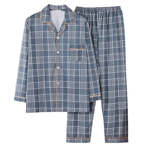 Herren Schlafanzug Flanell Herren Pyjama Set Lang Baumwolle Herren Zweiteilige Nachtwäsche Loungewear Schlafanzughose Lang Gummizug Herren Schlafanzug Lang Zweiteiliger Nachtwäsche Bequem von Generic