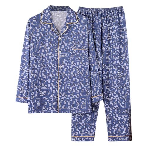 Herren Schlafanzug Flanell Herren Pyjama Set Lang Baumwolle Herren Zweiteilige Nachtwäsche Loungewear Schlafanzughose Lang Gummizug Herren Schlafanzug Lang Zweiteiliger Nachtwäsche Bequem von Generic