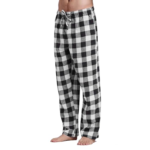 Herren Schlafanzughose Lang Baumwolle Karierte Schlafhose Superweich Pyjamahose Flanell Pyjamaunterteil Freizeithose Loungehose Männer Schlaf-Hose für Herren Pyjama Hose Nachtwäsche (Black, XXL) von Generic