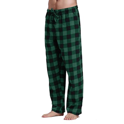 Herren Schlafanzughose Lang Baumwolle Karierte Schlafhose Superweich Pyjamahose Flanell Pyjamaunterteil Freizeithose Loungehose Männer Schlaf-Hose für Herren Pyjama Hose Nachtwäsche (Green, M) von Generic
