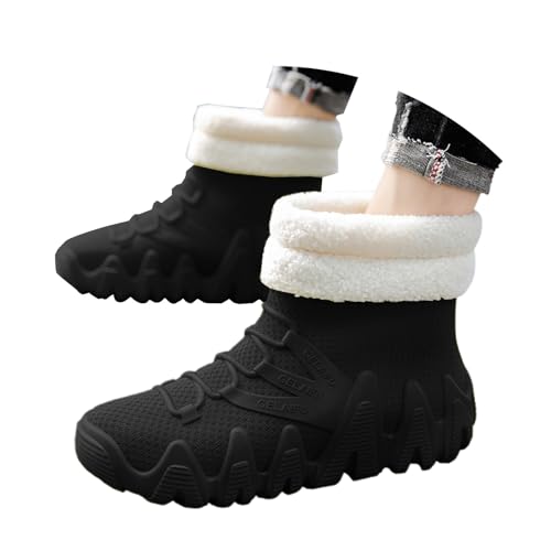 Herren Schneestiefel Winterstiefel wasserdichte warme Outdoor Wanderstiefel mit Rutschfester Sohle für Schneeaktivitäten Arbeit (E-Black, 43) von Generic