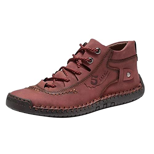 Herren Schuhe Weite K Extra Weit Mode Sommer und Herbst Herren Lederschuhe flach weicher Boden bequem Mid Top Lace Up Casual Schuhe 45 Herren (Red, 45) von Generic