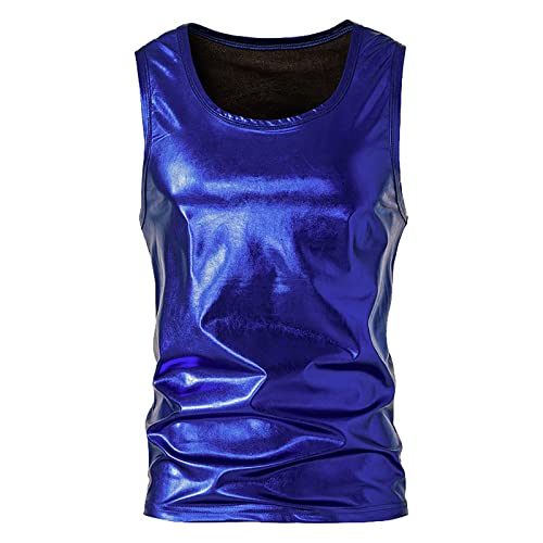 Herren Sexy T-Shirt,Lackleder Kurzarm Wetlook Top Fitness Latex Shirts Tank Top Slim Fit Waste Lackleder Kurzarm Unterhemd Herren Metallic Glänzend Bronzing Nachtklub Party Hemd von Generic