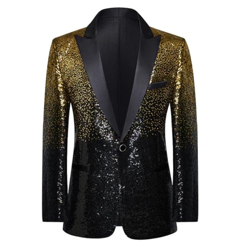 Herren Shinning Blau Pailletten Smoking Schalkragen Knopf Glitzer Kleid Blazer Party Prom Hochzeit Blazer Jacke Pattern 6 4XL von Generic