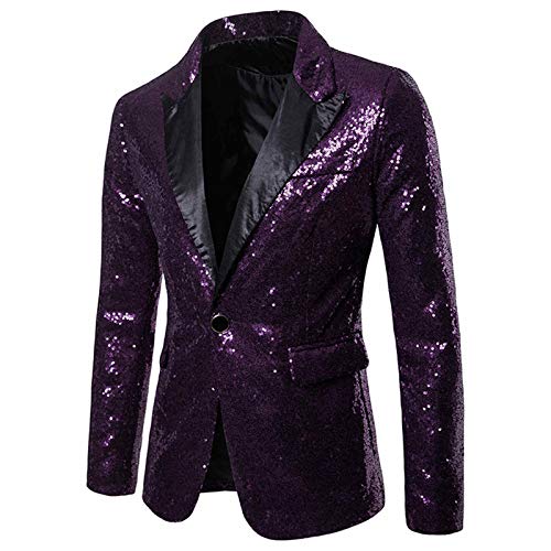 Herren Shiny Pailletten Anzug Sakko Glitzer Pailletten Anzugjacke Slim Fit Herrenmode Blazer Geschenk Herren Outerwear Sakko Reverskragen Der MäNner HüBsche Jacken-Blazer FüR Nachtklub, (Purple-a, L) von Generic