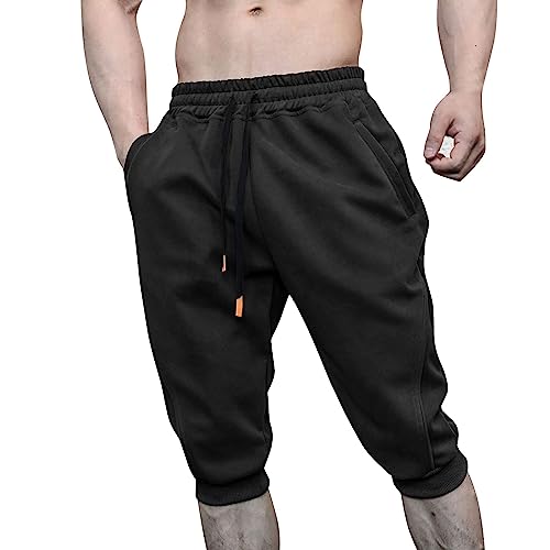 Herren Shorts 3/4 Lang Sporthose Einfarbige Sport Kurzhose Sommer Lauf Jogginghose Taschen Trainingshose Männer Freizeithose,L von Generic