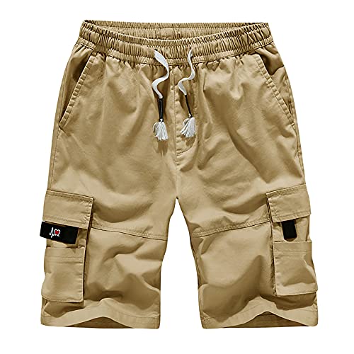 Herren Shorts Cargohose kurz für Männer Kurze Denim Stretch Hose Regular Slim Mit ReißverschlussTaschen mit Gummizug Vintage Cargohose Sport Sportshorts Sommer Kurze Hosen (Khaki, XXXL) von Generic