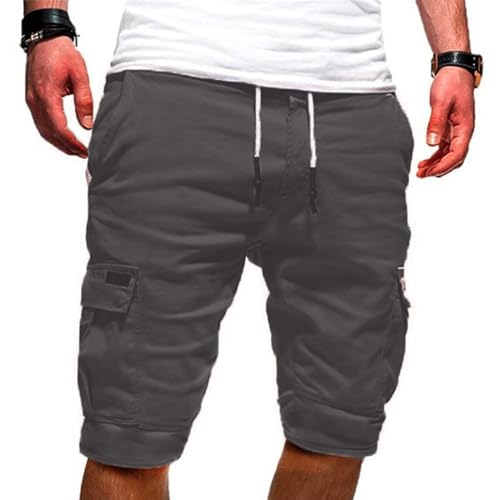 Herren Shorts Sommer Einfarbige Chino Hose Kurze Hosen Stretch Jogger Cargo Short Hose Slim-Fit Mit Taschen,Grau,XL Herren Shorts Sommer Einfarbige Chino Hose Kurze Hosen Stretch Jogger Cargo Short Hose Slim-Fit Mit Taschen,Grau,XL von Generic