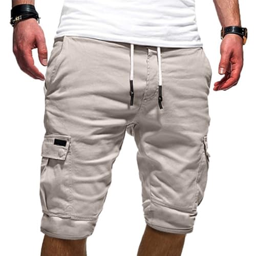 Herren Shorts Sommer Einfarbige Chino Hose Kurze Hosen Stretch Jogger Cargo Short Hose Slim-Fit Mit Taschen,Weiß,L Herren Shorts Sommer Einfarbige Chino Hose Kurze Hosen Stretch Jogger Cargo Short Hose Slim-Fit Mit Taschen,Weiß,L von Generic