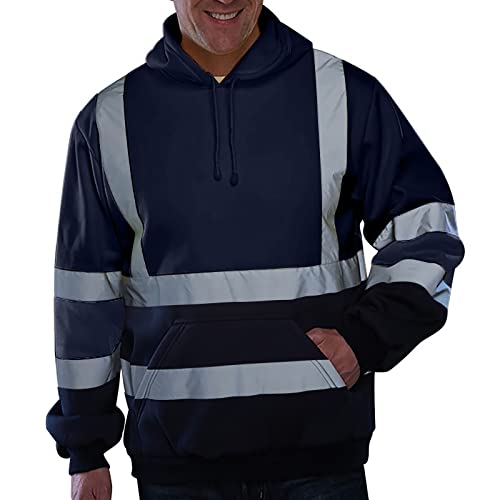 Herren Sicherheitsjacke Kapuze Warnjacke Warnschutzjacke Softshelljacke Arbeitsjacke Winterjacke mit reflektierenden Streifen, Softshell Jacke Berufsjacke Schutzjacke Herrenjacke Marine 5XL von Generic