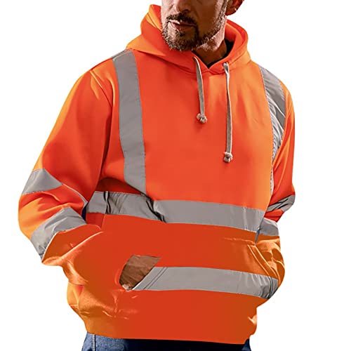 Herren Sicherheitsjacke Kapuze Warnjacke Warnschutzjacke Softshelljacke Arbeitsjacke Winterjacke mit reflektierenden Streifen, Softshell Jacke Berufsjacke Schutzjacke Herrenjacke Orange M von Generic
