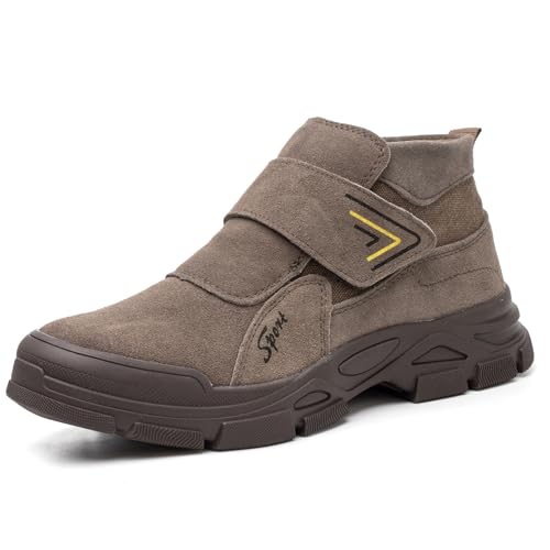 Herren Sicherheitsschuhe Mit Stahlkappe, Leichte Arbeitsschuhe Aus Verbundmaterial, rutschfeste Arbeitsstiefel Mit Breiter Passform,Braun,45 EU von Generic