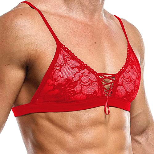 Herren Sissy Unterwäsche Durchsichtige Spitzen BH Crop Top Weste Männer Sexy Dessous Bra Top Unterhemd Männer Sissy Dessous Oberteil Reizvolle Nachthemd Clubwear von Generic