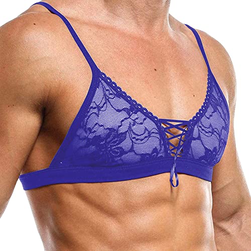 Herren Sissy Unterwäsche Durchsichtige Spitzen BH Crop Top Weste Männer Sexy Dessous Clubwear Dessous Transparent BH Bra bügellos Männer sexy Lingerie Reizvolle Unterwäsche von Generic