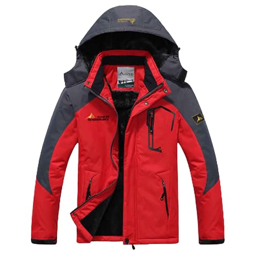 Herren Ski Jacke Warmer Gefüttert Winter Fleece Mantel Wasserdichter mit Abnehmbarer Kapuze Outdoorjacke Winterjacke Herren Wasserdicht Warm Skijacke Winter Winddicht Outdoorjacke Fit von Generic