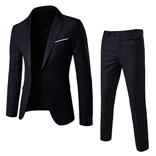 Herren Slim Fit 3 Teilig Anzüge Herrenanzug Sakko Regular Fit Anzüge für Hochzeit Business(Schwarz,3XL) von Generic