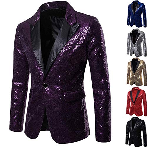 Herren Slim Fit Sakko Anzugjacke Freizeit EIN-Knopf Pailletten Glitter Anzug Jacke Karneval Kostüm für Hochzeit Party Festlich, Herren Slim Fit Sakko Anzugjacke Anzug für Hochzeit Party von Generic