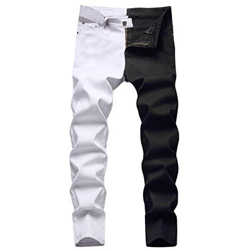 Herren Slim Fit Zweifarbige Hose Farbe Kontrast Street Fashion Jeans Stilvolle Herren Skinny Jeans Mode Casual Patchwork Slim Fit Baumwolle Demin Bleistift Hose von Generic