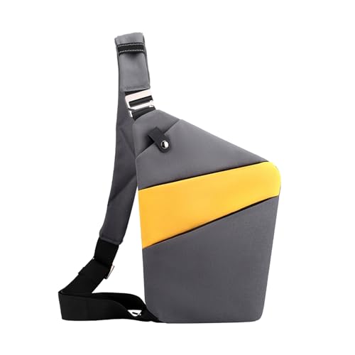 Herren Sling Brusttasche – Schlanke Schulter-Tragetasche | 210 g Nylon Reise Sling Geldbörse | Mehrere Taschen, wasserdichte Taschen, Dunkelgrau mit Gelb, Refer to description von Generic