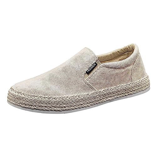 Herren Slip On Sneaker Leichte Bequem Sportschuhe Canvas Sommer dünne atmungsaktive lässige Flache Schuhe Keine Schnürsenkel Leinen Freizeitschuhe Outdoor Straßenlaufschuhe (Beige 44) von Generic