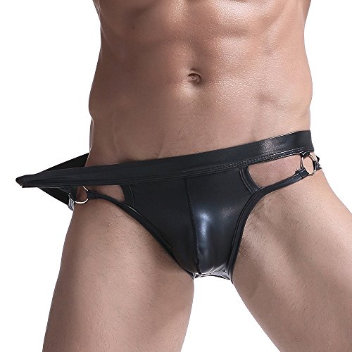 Herren Slips MäNner Sexy Leder Strings Durchsichtige Erotisch WäSche Schwarz Eng Unterhose Bequeme Stretch Tangaslip Party Clubwear von Generic