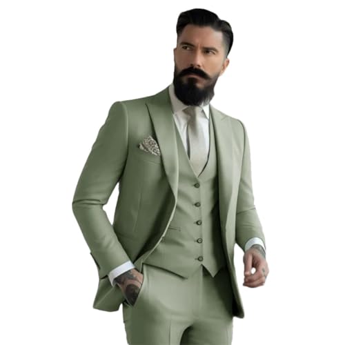 Herren-Smoking-Hochzeitsanzüge Für Männer, Bräutigam, Formeller Herrenanzug, Abschlussball, Party, Blazer + Hose + Weste Light EN8 L von Generic