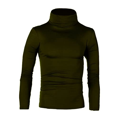 Herren Solid Casual Slim Fit Pullover Langarm Baseshirt mit Rollkragen Warmes T Shirt aus Baumwolle für Herbst und Winter (Armeegrün,XXL) von Generic