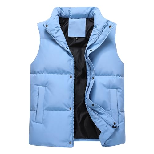 Herren Solid Color Casual gepolsterte Weste Ärmellose Stehkragen Baumwolle Daunenweste Plus Size Outdoor Sportweste Mäntel (Hellblau,5XL) von Generic