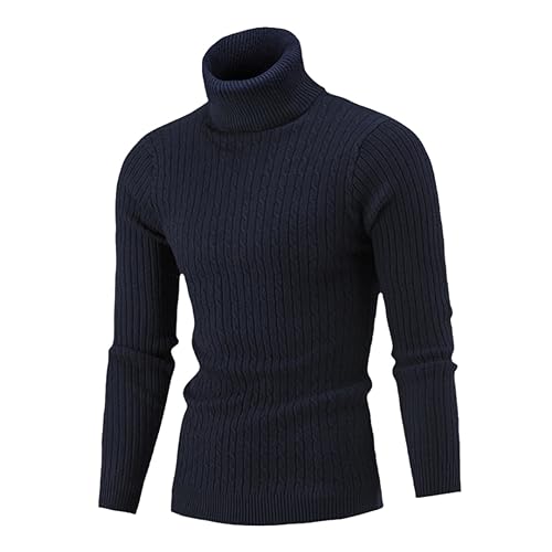 Herren Solid Langarm Rollkragenpullover Strickpullover Gerippt Slim Fit Pullover Thermopullover, marineblau, XXXXL von Generic