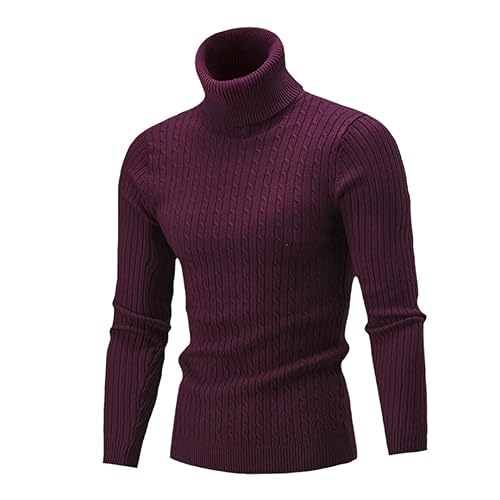 Herren Solid Langarm Rollkragenpullover Strickpullover Gerippt Slim Fit Pullover Thermopullover, weinrot, XXXXL von Generic