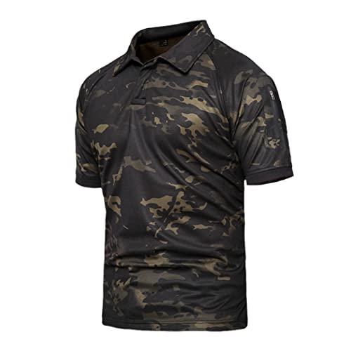 Herren Sommer Casual Polo Shirt Military Camouflage Kurz Tactical Shirt Oversize, Cpbk, XXL von Generic