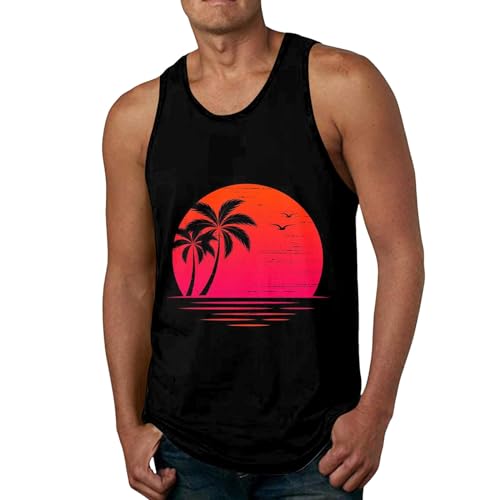 Herren Sommer Hawaii T-Shirt Ärmellos Locker Tank Top Schnell Trocknend Muskelshirt Casual Strand Tankshirt Vintage Neuartige Tanktop Lässiges Rundhals Oberteil Trägershirt Wassermelonenrot L von Generic