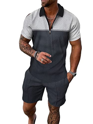 Herren Sommer Kurzarm Shirt Hose Laufen Fitness Sport Trainingsanzug Set 2 Stück Casual Polo Set Mode, 10, M von Generic