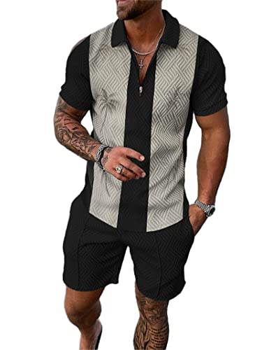 Herren Sommer Kurzarm Shirt Hose Laufen Fitness Sport Trainingsanzug Set 2 Stück Casual Polo Set Mode, 11, XXL von Generic