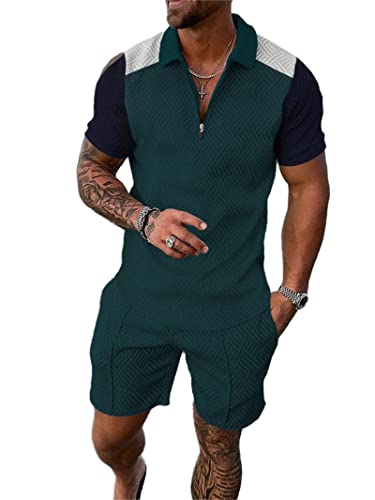 Herren Sommer Kurzarm Shirt Hose Laufen Fitness Sport Trainingsanzug Set 2 Stück Casual Polo Set Mode, 20, XXL von Generic