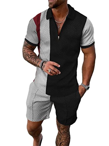 Herren Sommer Kurzarm Shirt Hose Laufen Fitness Sport Trainingsanzug Set 2 Stück Casual Polo Set Mode, 7, L von Generic